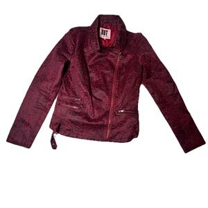 KUT From The Kloth Full Zip Moto Jacket Womens Size M Red / Maroon Long Sleeve